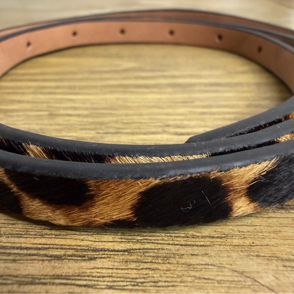 NWT J.Crew Skinny Leopard Calf Hair Belt Womens M/L Medium Large Preppy Classic - Picture 3 of 6